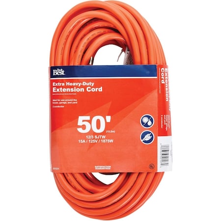 All-Source SJTW Extension Cord, 12 AWG, Outdoor, 12/3, 1 Outlets, Orange, 50 ft OU-JTW-123-50-OR